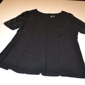 Denim & Co Black Cotton Tunic w/Lace Sleeves